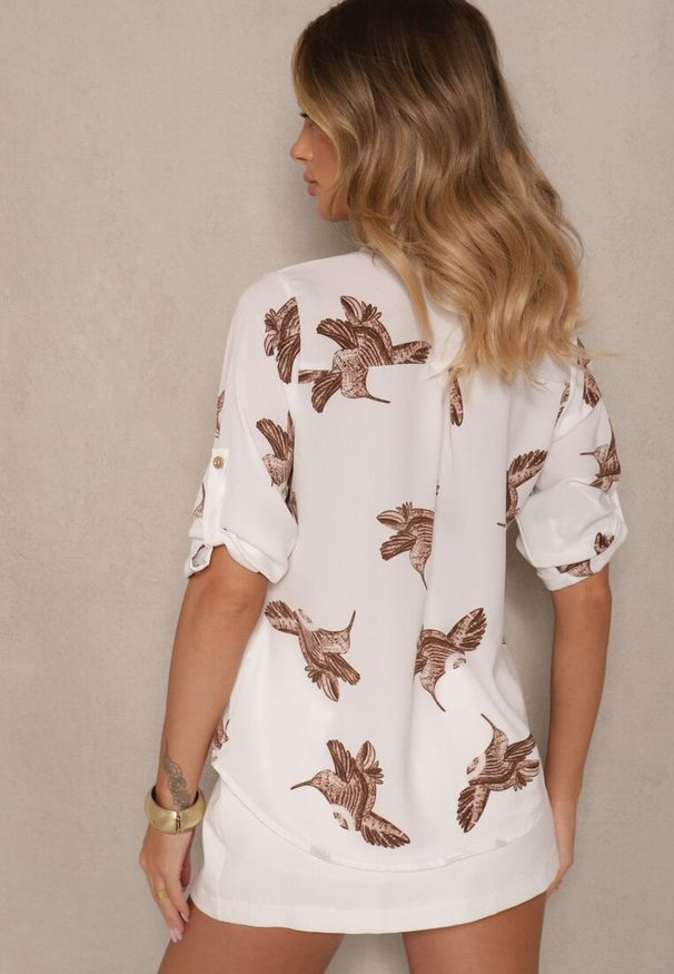 Renee - Biała Koszula z Bawełną ze Wzorem Ptaków Lumevire. Okazja: na co dzień. Kolor: biały. Materiał: bawełna. Wzór: aplikacja. Styl: casual, elegancki