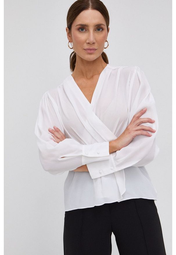 The Kooples - Bluzka z domieszką jedwabiu. Okazja: na co dzień. Kolor: biały. Materiał: jedwab. Wzór: gładki. Styl: casual