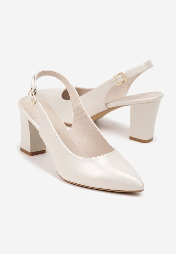 Renee - Beżowe Sandały Slingback na Słupkowym Obcasie z Wkładką ze Skóry Naturalnej Linariona. Kolor: beżowy. Materiał: skóra. Obcas: na obcasie. Styl: klasyczny, elegancki. Wysokość obcasa: średni