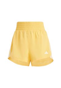 Adidas - Szorty Pacer Training 3-Stripes Woven High-Rise. Kolor: żółty, biały, wielokolorowy. Materiał: materiał