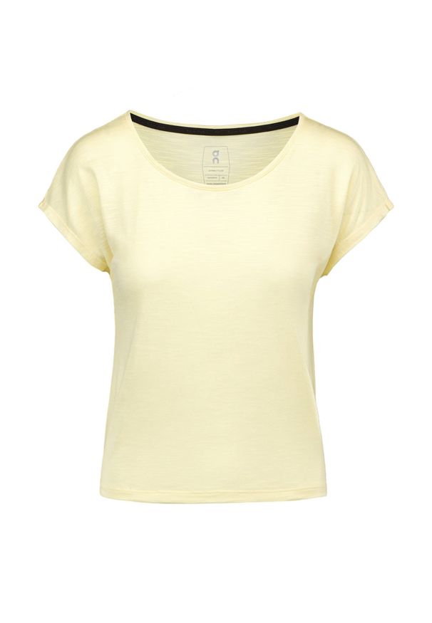 On Running - T-shirt damski ON RUNNING ACTIVE-T FLOW. Kolor: żółty. Materiał: poliester, tkanina, włókno, jedwab, materiał, lyocell. Sezon: lato. Sport: bieganie