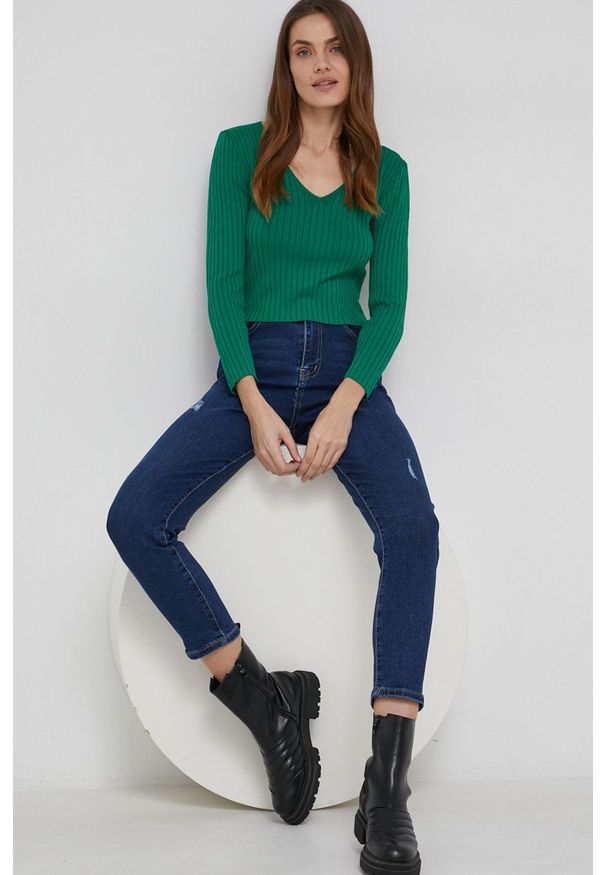 Answear Lab Jeansy damskie high waist. Stan: podwyższony. Kolor: niebieski. Styl: wakacyjny