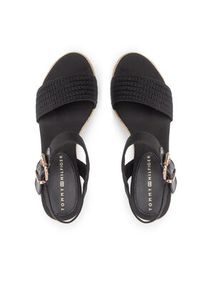 TOMMY HILFIGER - Tommy Hilfiger Espadryle Th Textured Low Wedge Sandal FW0FW06555 Czarny. Kolor: czarny. Materiał: materiał #4