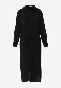 Born2be - Czarna Wiskozowa Sukienka Koszulowa z Marszczeniem i Guzikiem w Talii Lennatha. Okazja: na co dzień. Kolor: czarny. Materiał: wiskoza. Typ sukienki: koszulowe. Styl: casual, elegancki, klasyczny #5