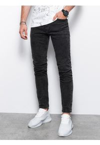 Ombre Clothing - Spodnie męskie jeansowe SKINNY FIT - czarne V6 P1062 - XXL. Kolor: czarny. Materiał: jeans. Wzór: aplikacja #4