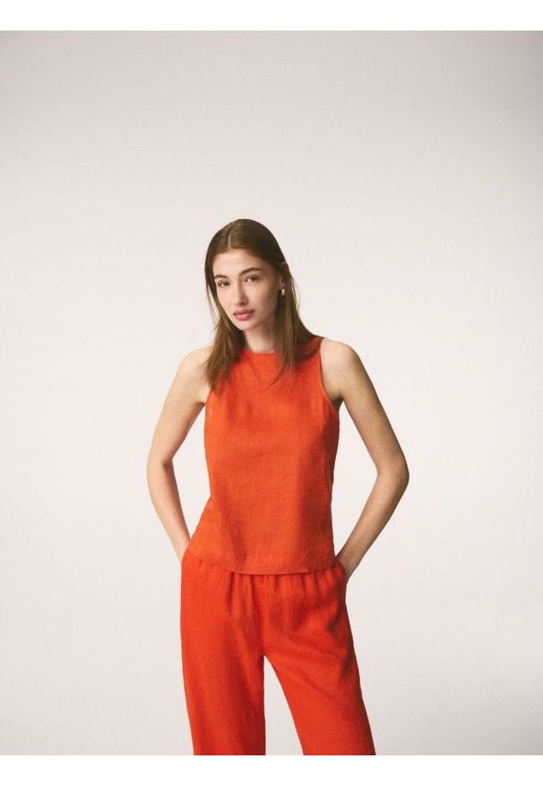 Reserved - Lniana bluzka - pomarańczowy. Kolor: pomarańczowy. Materiał: len