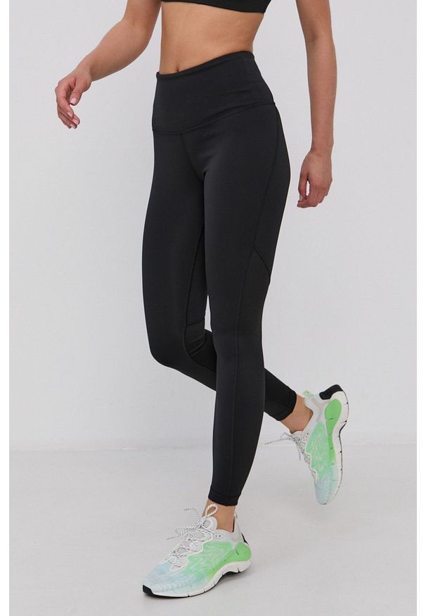 Reebok - Legginsy. Kolor: czarny. Materiał: dzianina, skóra. Wzór: gładki