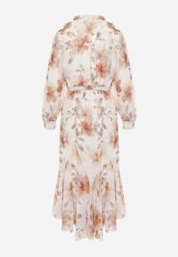 Born2be - Pomarańczowa Zwiewna Sukienka z Długim Rękawem Falbanami i Wiązanym Paskiem Aezera. Okazja: do pracy, na co dzień, na randkę. Kolor: pomarańczowy. Materiał: jeans, zamsz, poliester. Długość rękawa: długi rękaw. Typ sukienki: proste. Styl: elegancki, klasyczny, casual #5