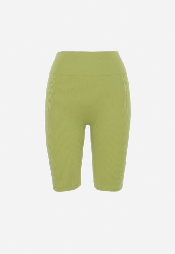 Born2be - Jasnozielone Sportowe Szorty Kolarki Prążkowane z Wysokim Stanem Salevitta. Stan: podwyższony. Kolor: zielony. Materiał: prążkowany. Styl: sportowy