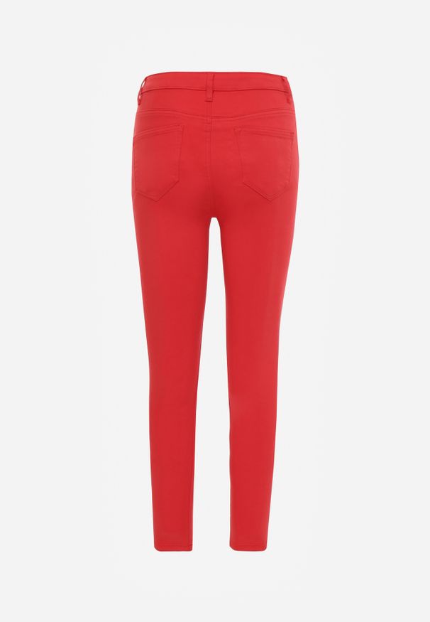 Renee - Czerwone Spodnie Skinny Winvienne. Stan: podwyższony. Kolor: czerwony. Materiał: bawełna. Długość: długie. Wzór: ażurowy