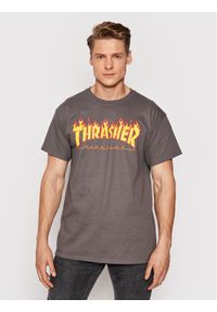 Thrasher T-Shirt Flame Szary Regular Fit. Kolor: szary. Materiał: bawełna