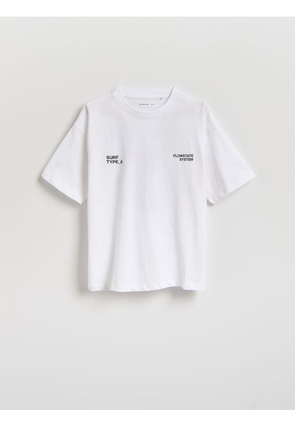 Reserved - T-shirt z nadrukiem - złamana biel. Materiał: dzianina, bawełna. Wzór: nadruk