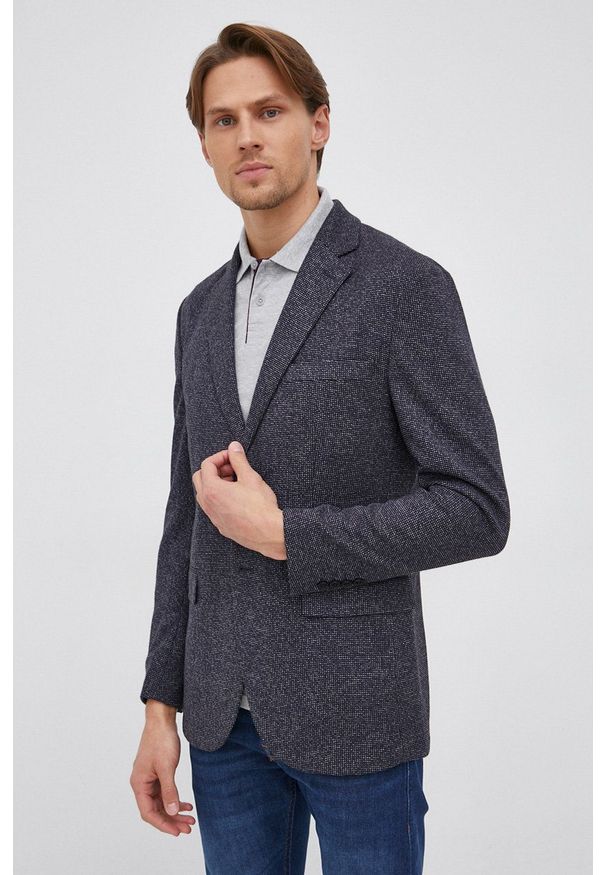 Selected - Marynarka. Okazja: na co dzień. Kolor: niebieski. Materiał: włókno, dzianina. Styl: klasyczny, casual