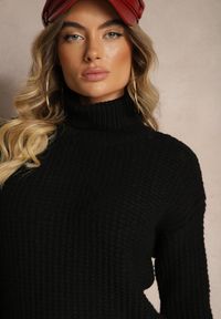 Renee - Czarny Casualowy Golf Ertinna. Okazja: na co dzień. Typ kołnierza: golf. Kolor: czarny. Wzór: aplikacja. Styl: casual
