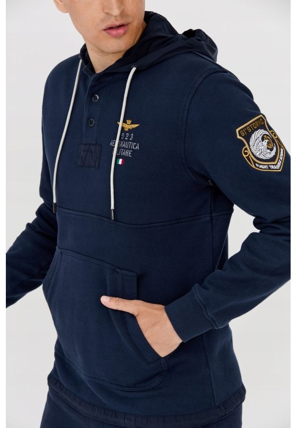 Aeronautica Militare - AERONAUTICA MILITARE Granatowa bluza męska, Rozmiar L. Typ kołnierza: kaptur. Kolor: niebieski