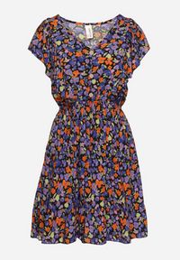 Born2be - Granatowa Rozkloszowana Kwiatowa Sukienka z Bawełny Ozdobiona Falbankami Neliova. Okazja: na co dzień. Typ kołnierza: kołnierz z falbankami. Kolor: niebieski. Materiał: bawełna. Długość rękawa: krótki rękaw. Wzór: aplikacja, kwiaty. Sezon: wiosna, lato. Styl: casual, elegancki #6