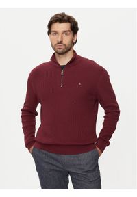 TOMMY HILFIGER - Tommy Hilfiger Sweter MW0MW36527 Bordowy Regular Fit. Kolor: czerwony. Materiał: bawełna