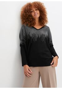 bonprix - Cienki sweter z aplikacją ze sztrasów. Kolor: czarny. Wzór: aplikacja #1
