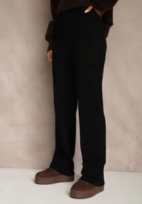 Renee - Czarne Spodnie z Wełną ze Sznurkiem i Ozdobnymi Kieszeniami Moneressa. Okazja: na co dzień. Kolor: czarny. Materiał: wełna. Styl: casual #5