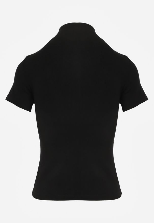 Renee - Czarny Wiskozowy T-shirt o Dopasowanym Kroju z Golfem Isomina. Okazja: na co dzień, na imprezę. Typ kołnierza: golf. Kolor: czarny. Materiał: wiskoza. Styl: casual