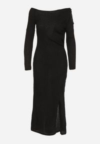 Born2be - Czarna Dopasowana Sukienka z Metaliczną Ozdobą na Ramieniu Reilara. Kolor: czarny. Wzór: aplikacja. Styl: elegancki #3