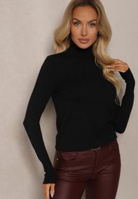 Renee - Czarny Golf z Wiskozą i Ściągaczem Izamia. Okazja: na co dzień. Typ kołnierza: golf. Kolor: czarny. Materiał: wiskoza. Styl: casual, elegancki #1