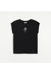 Reserved - Bawełniana koszulka z nadrukiem - Czarny. Kolor: czarny. Materiał: bawełna. Wzór: nadruk #1
