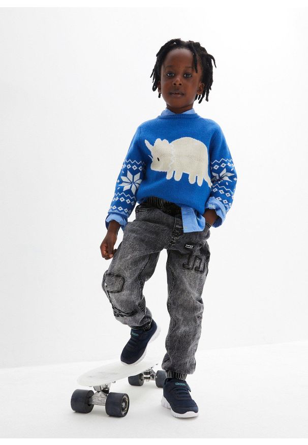 bonprix - Dżinsy z termiczną podszewką z dżerseju, z gumką w talii, regular fit. Kolor: czarny