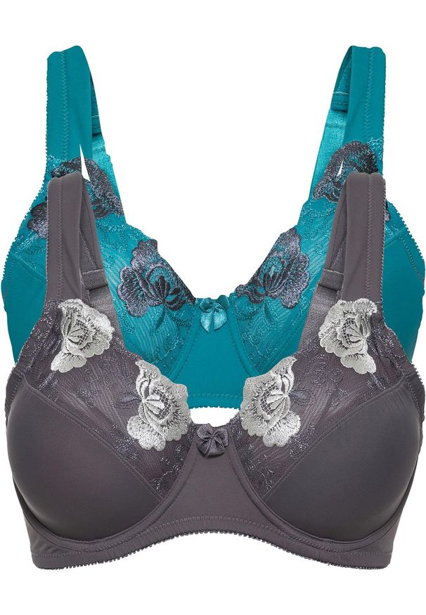 bonprix - Biustonosz minimizer z wyściełanymi ramiączkami (2 szt.). Kolor: niebieski. Rodzaj stanika: wyściełane miseczki, różne sposoby noszenia