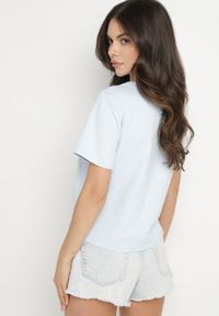 Born2be - Niebieski Bawełniany T-shirt z Grubszej Bawełny Tiariane. Okazja: na co dzień, na spotkanie biznesowe, do pracy. Kolor: niebieski. Materiał: bawełna. Styl: biznesowy, klasyczny, elegancki, casual #5