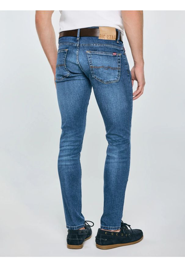 Big-Star - Jeansy męskie skinny z przetarciami niebieskie Deric 368. Stan: obniżony. Kolor: niebieski. Styl: elegancki