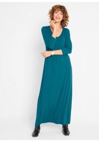 Długa sukienka ze stretchem, o linii litery A, rękawy 3/4 bonprix niebieskozielony. Kolor: niebieski. Długość: maxi #4