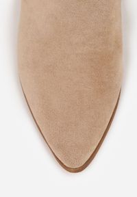 Renee - Beżowe Botki Kowbojki Vices na Słupku z Ażurową Cholewką Selahra. Okazja: na co dzień. Kolor: beżowy. Materiał: jeans, len, koronka. Szerokość cholewki: normalna. Wzór: ażurowy. Obcas: na słupku. Styl: casual. Wysokość obcasa: średni #6