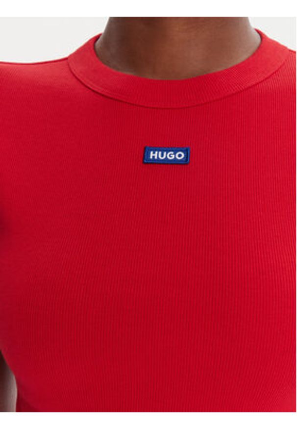Hugo - HUGO T-Shirt Baby 50510749 Bordowy Slim Fit. Kolor: czerwony. Materiał: bawełna