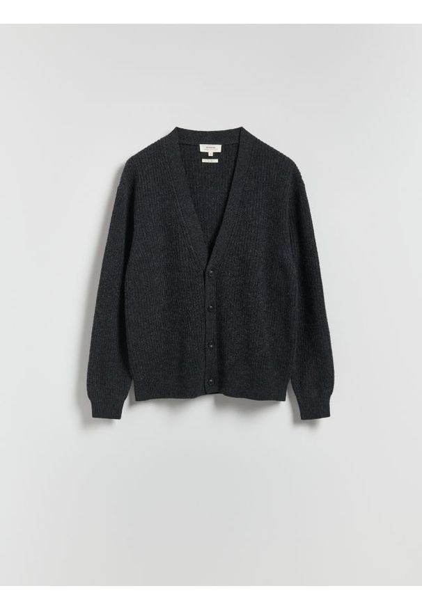 Reserved - Kardigan z wełną - ciemnoszary. Kolor: szary. Materiał: wełna