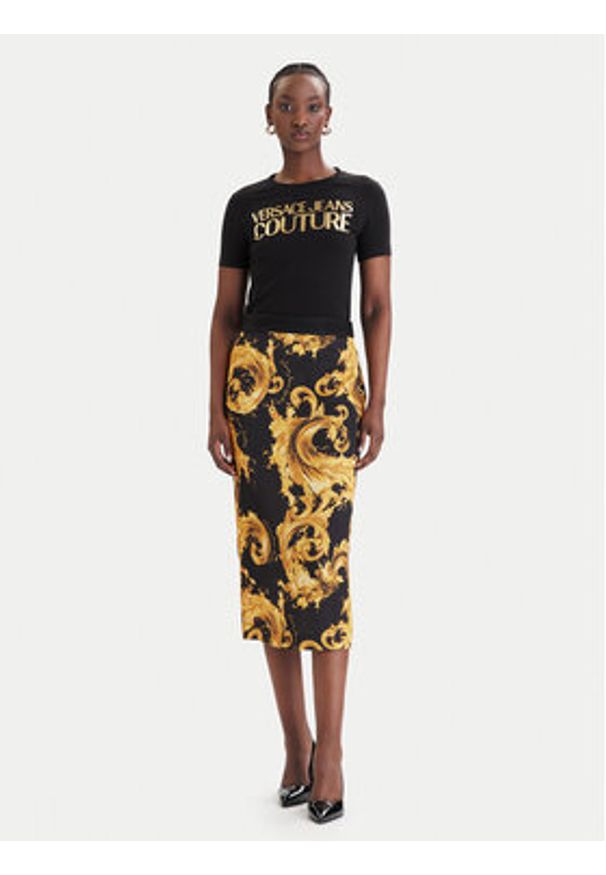 Versace Jeans Couture T-Shirt 80HAHT00 CJ03T Czarny Slim Fit. Kolor: czarny. Materiał: bawełna