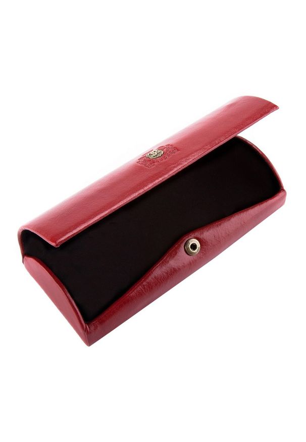 Wittchen - Etui na okulary skórzane zaokrąglone. Kolor: czerwony. Materiał: skóra. Wzór: aplikacja