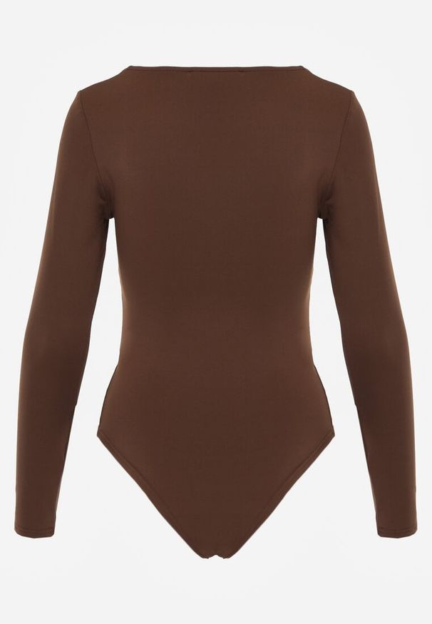 Renee - Brązowe Body z Kwadratowym Dekoltem Macotte. Typ kołnierza: dekolt kwadratowy. Kolor: brązowy. Materiał: jeans, skóra, materiał, wiskoza. Długość rękawa: długi rękaw. Długość: długie. Styl: elegancki