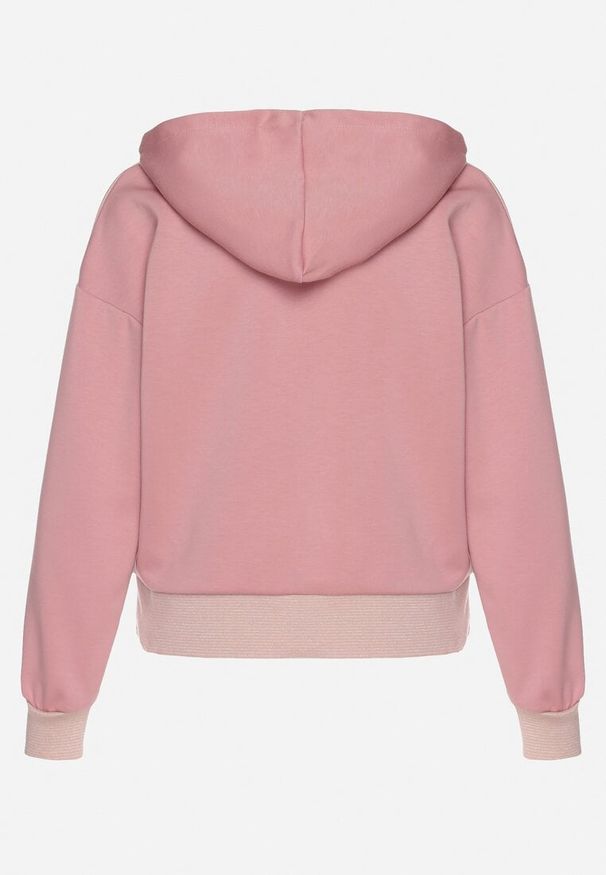 Born2be - Różowa Bluza z Kapturem Metaliczną Nitką i Ściągaczami Ulinisa. Okazja: na spacer, na co dzień. Typ kołnierza: kaptur. Kolor: różowy. Materiał: jeans. Długość rękawa: długi rękaw. Długość: długie. Styl: casual, elegancki