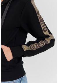 Guess - GUESS Czarna damska rozpinana bluza Hood Studs Logo. Typ kołnierza: kaptur. Kolor: czarny. Długość rękawa: długi rękaw. Długość: długie. Wzór: aplikacja #8