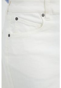 Volcom szorty jeansowe damskie kolor biały gładkie high waist. Stan: podwyższony. Kolor: biały. Materiał: jeans. Wzór: gładki