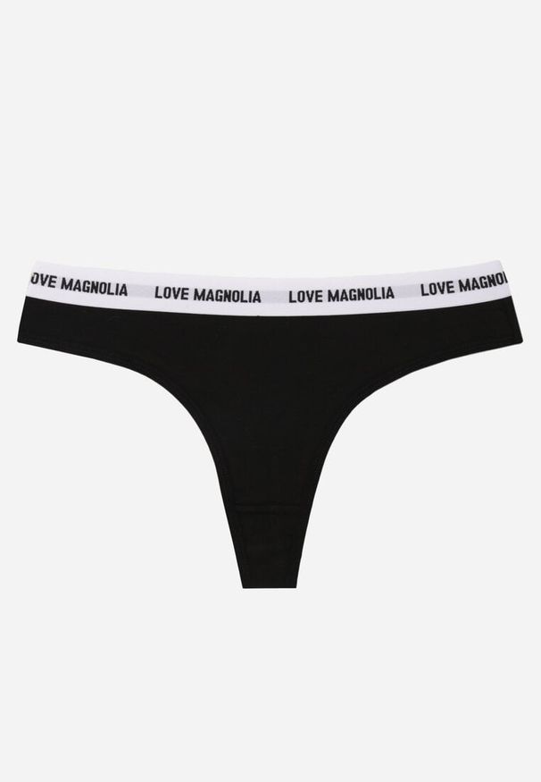 Renee - Czarne Majtki Stringi z Bawełną Ozdobione Napisami Amero. Kolor: czarny. Materiał: bawełna. Wzór: aplikacja, napisy