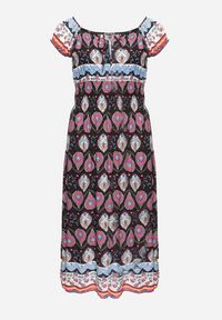 Born2be - Czarno-Różowa Sukienka Bawełniana z Gumką w Talii i Mozaikowym Wzorem Vestra. Kolor: czarny. Materiał: bawełna. Sezon: lato #3