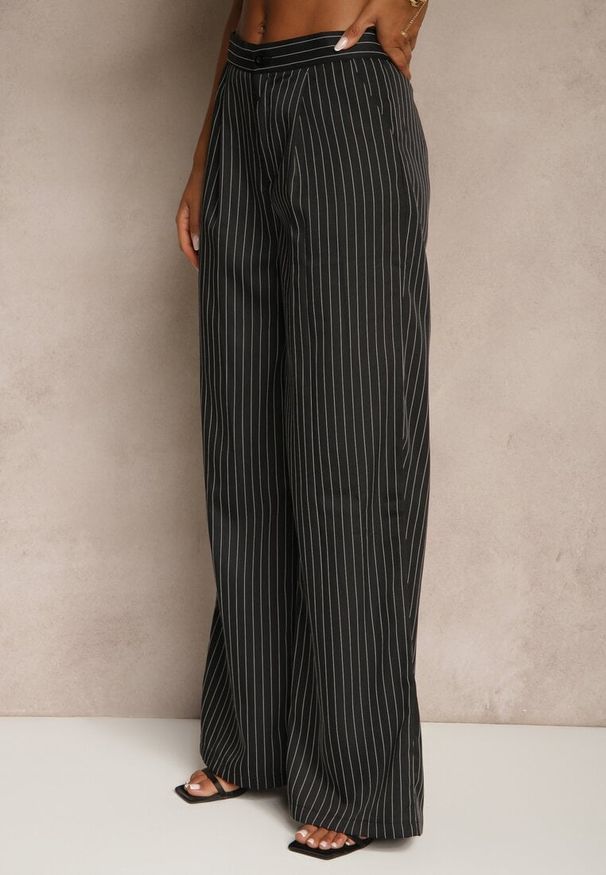 Renee - Czarny Komplet w Garniturowym Stylu Spodnie Wide Leg i Kamizelka Onirette. Kolor: czarny