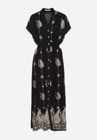 Born2be - Czarna Koszulowa Sukienka z Bawełną Ozdobiona Metaliczną Nicią Tirlio. Okazja: na spacer, na co dzień. Kolor: czarny. Materiał: bawełna. Wzór: aplikacja. Typ sukienki: koszulowe. Styl: casual, elegancki, klasyczny #4