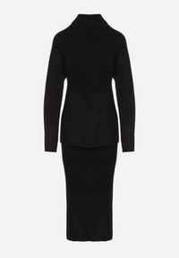 Born2be - Czarny Komplet Dzianinowy z Wełną Sweter z Golfem i Ołówkowa Spódnica Falovira. Kolor: czarny. Materiał: dzianina, wełna. Sport: golf #3