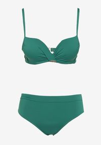 Born2be - Zielone Bikini Dwuczęściowy z Push-Up i Klasyczne Figi Olubia. Kolor: zielony. Wzór: aplikacja