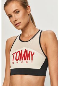 Tommy Sport - Biustonosz sportowy. Kolor: biały. Rodzaj stanika: odpinane ramiączka. Wzór: nadruk