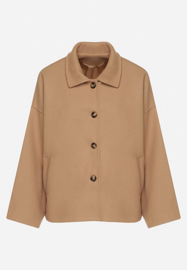 Born2be - Beżowa Przejściowa Kurtka o Prostym Kroju Tiberea. Okazja: na spacer. Kolor: beżowy. Materiał: poliester, satyna, jeans. Styl: elegancki