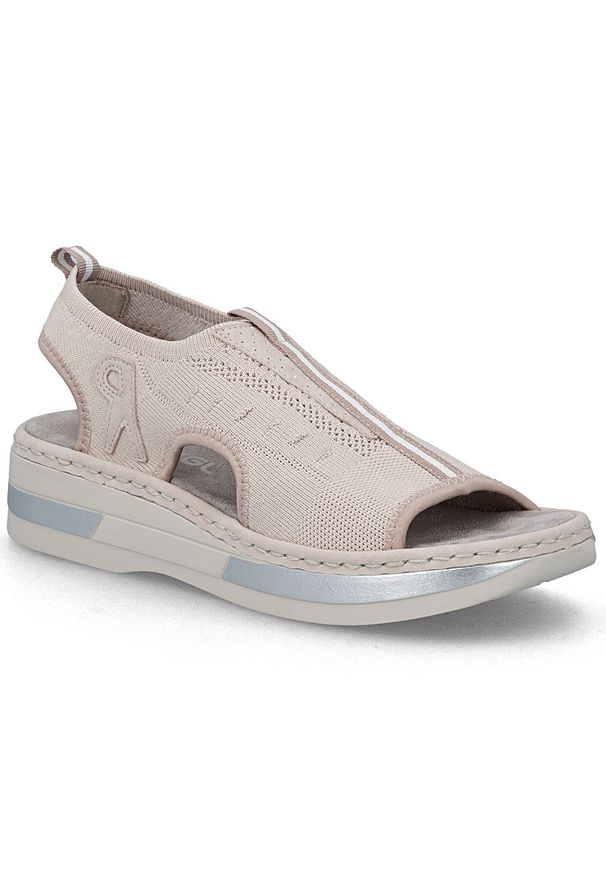 Sandały damskie na platformie wsuwane różowe Rieker V59B5-31. Zapięcie: bez zapięcia. Kolor: różowy. Materiał: tkanina. Obcas: na platformie